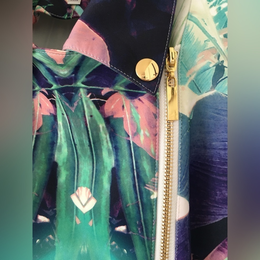 NWT Jennifer Lopez Tropical Print Moto Jacket Size M - Picture 14 of 16